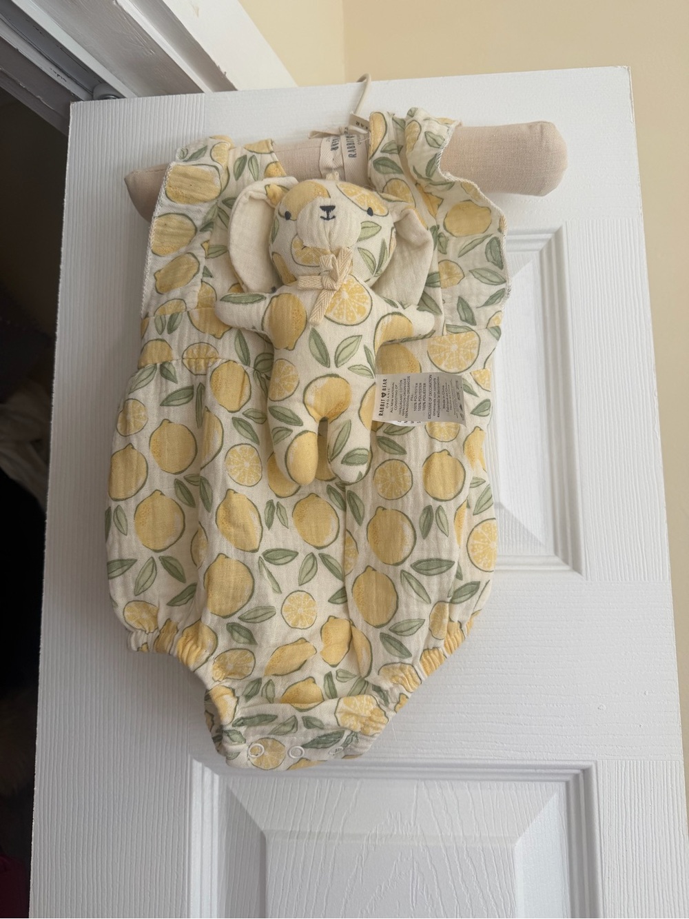 Lemon Print Baby One-Piece Bodysuit with Plush Toy - Yellow